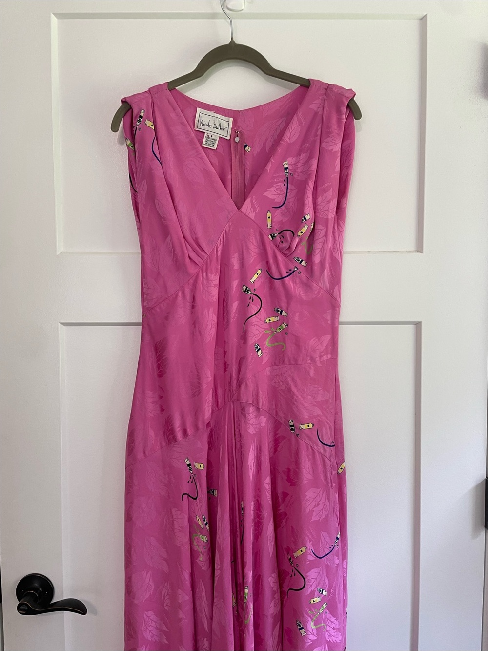 Rare Vintage Nicole Miller 100% Silk Paint Tube Novelty Print Jacquard Maxi Dres - Picture 4 of 10